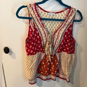 Patrons of Peace Red and Cream Floral Blouse